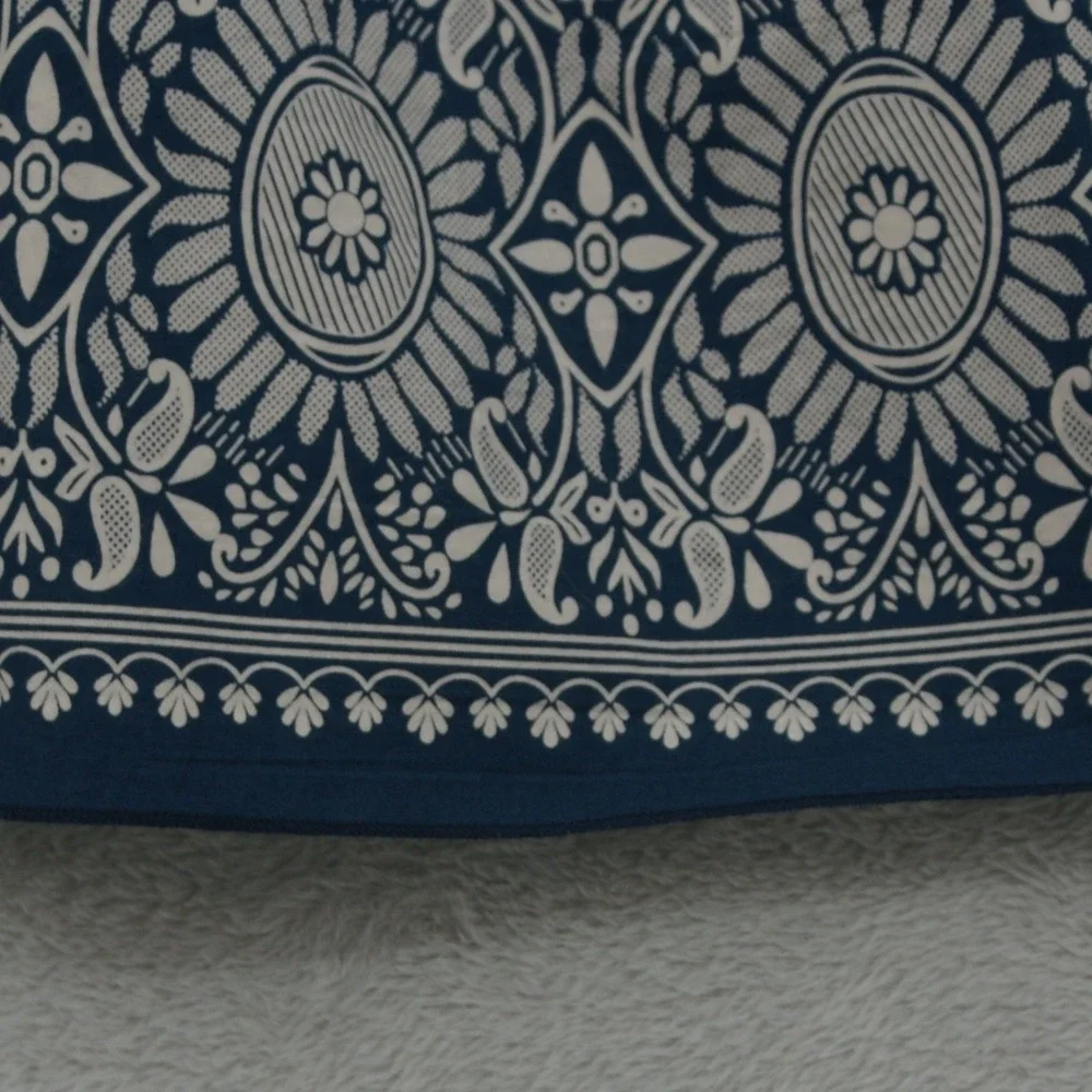 St. Johns Bay Blue White Paisley Sequin Cotton A-Line Skirt Women Size 16 Boho